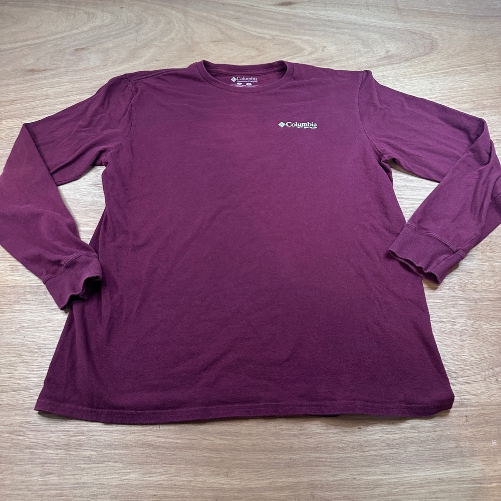 Columbia PFG Long Sleeve Shirt Mens Large Maroon/Burgundy Fishing Tee